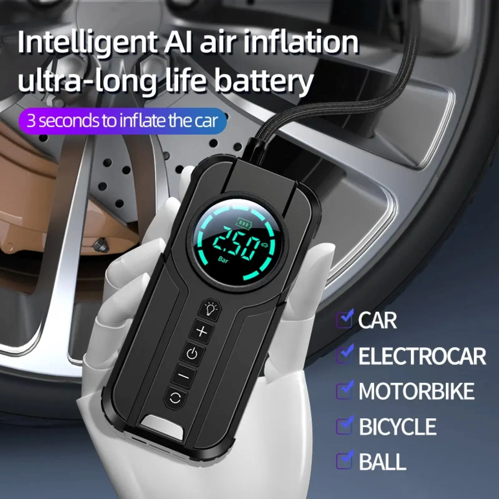 4-IN-1 Portable Car Jump Starter with Air Compressor - Image 2