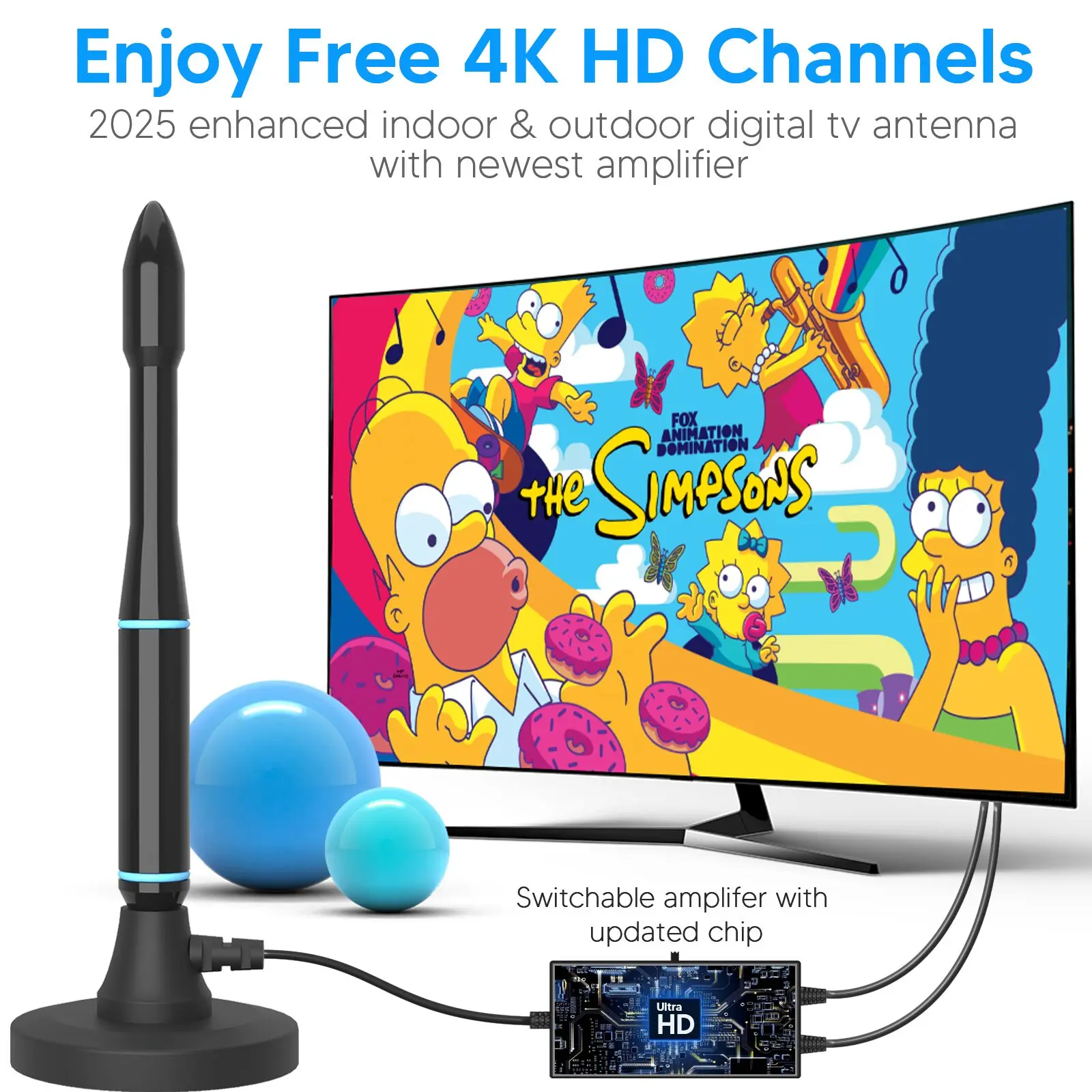 aquario tv antenna for smart tv, antenna for tv without cable, 800+ miles range digital hd tv antenna indoor with amplified signal booster support all tvs 4k 1080p 16ft coax cable aquario tv antenna