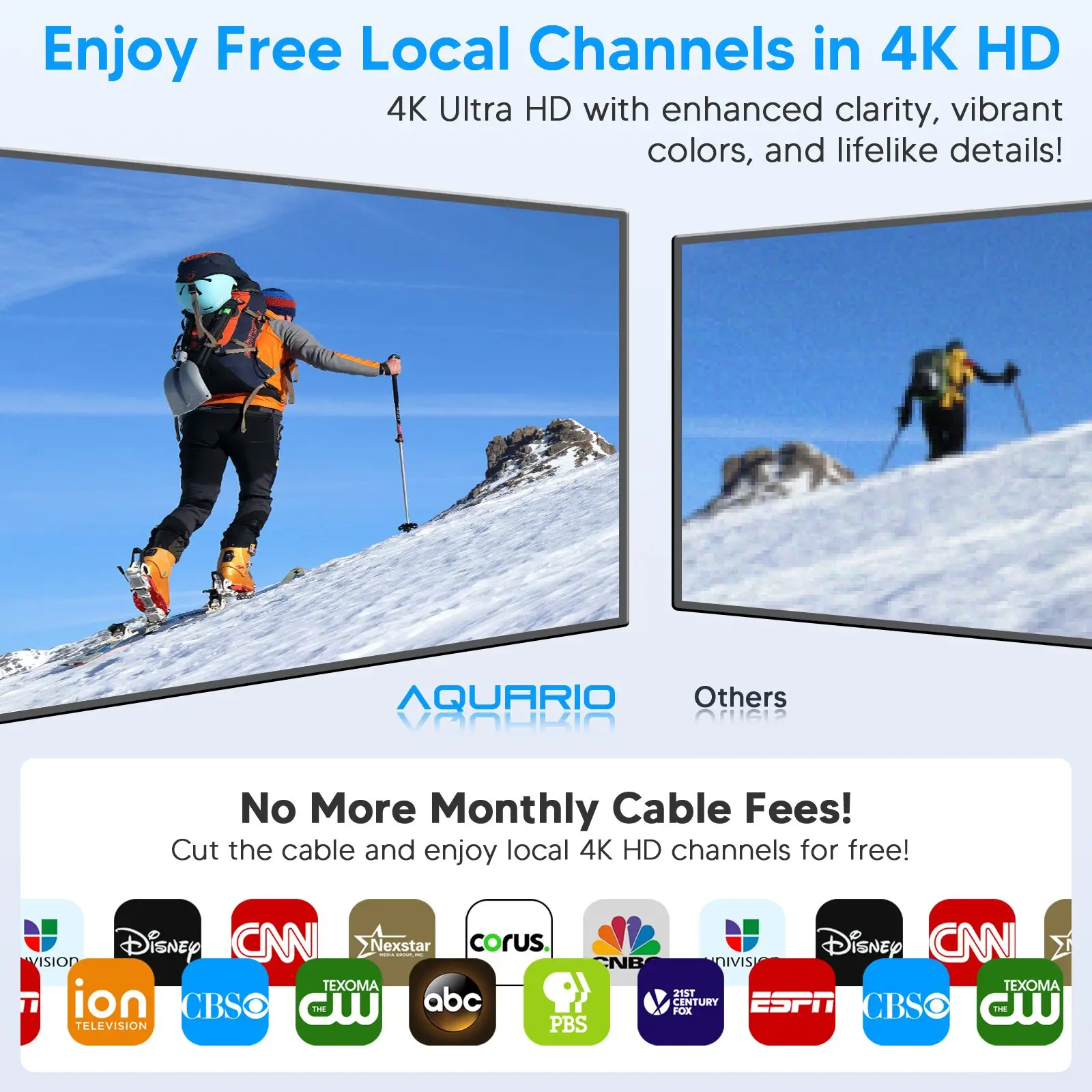 aquario tv antenna for smart tv, antenna for tv without cable, 800+ miles range digital hd tv antenna indoor with amplified signal booster support all tvs 4k 1080p 16ft coax cable aquario tv antenna