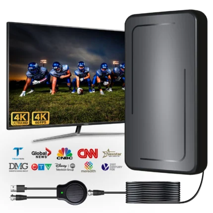 tv antenna indoor, 2025 digital tv antenna for local channels, amplified hdtv antennas for smart/old tv indoor with signal booster 25 ft cable 360° reception 4k 1080p